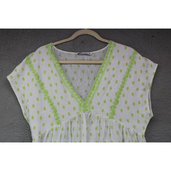 Zara 100% Cotton Babydoll Maxi Dress/Cover-Up-Size Large-Cottagecore-Embroidered - Picture 3 of 7